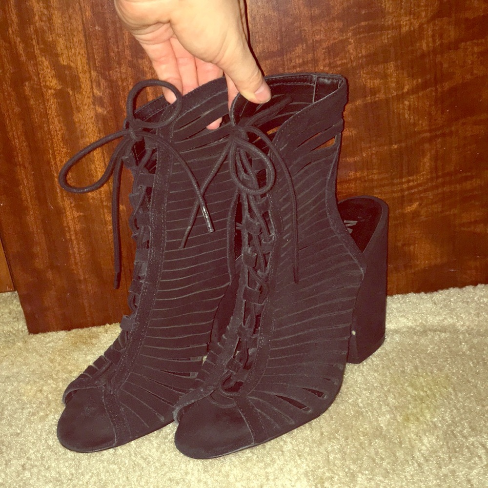 Black suede booties lace up